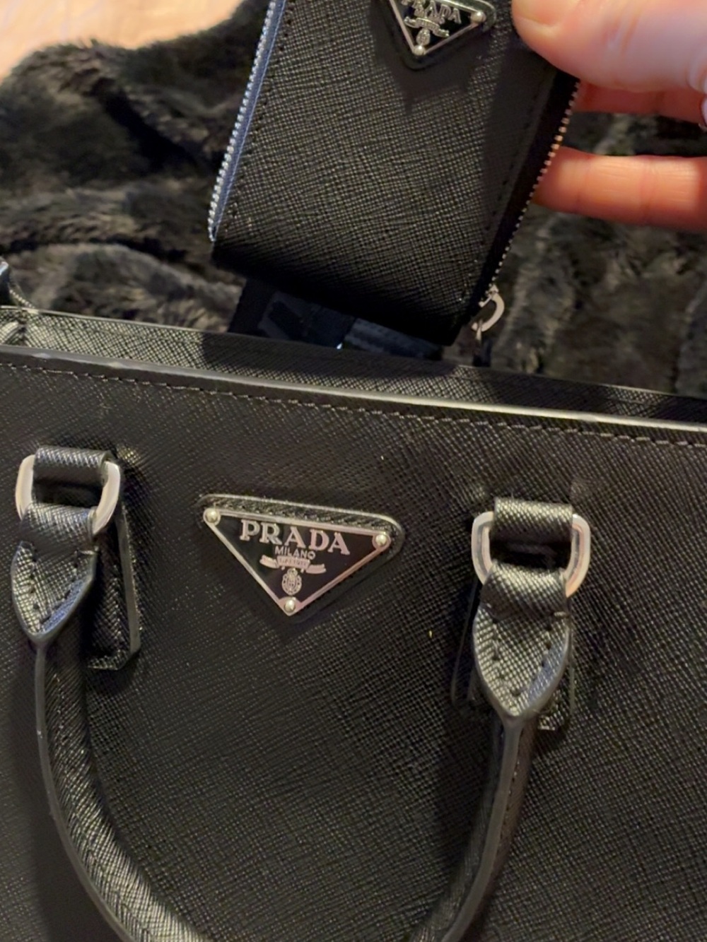 Prada Black Saffiano Leather Satchel with Logo Strap - Picture 5 of 7